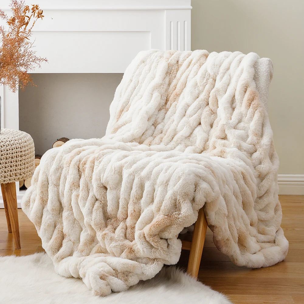 Battilo Luxury Faux Fur Blanke Throw Blanket Bed Plaid Fur Winter Thick Fuzzy - Shaners Merchandise