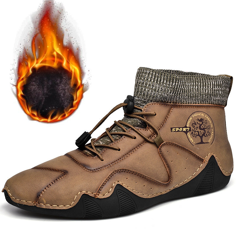 Spring Autumn High Top Leather Shoes Winter Fleece Martin Boots Men Casual Sport - Shaners Merchandise