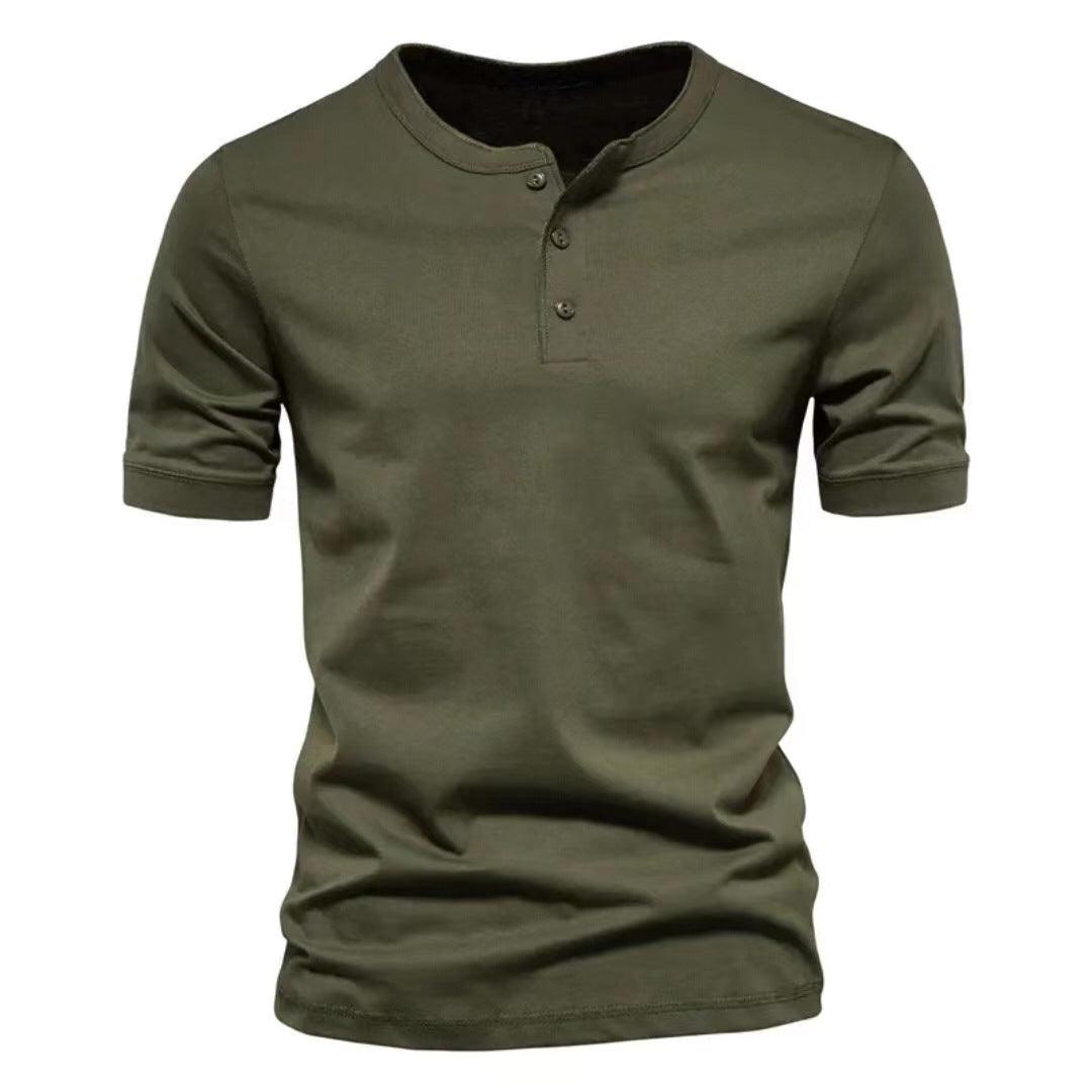 US Size Men's Round Neck Bamboo Cotton 210GSM Button Up Short Sleeved T-Shirt - Shaners Merchandise