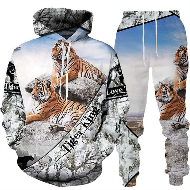 New Animal 3D Tiger Printed Hoodie Pants Suit Cool Men 2 Pcs Sportswear - Shaners Merchandise