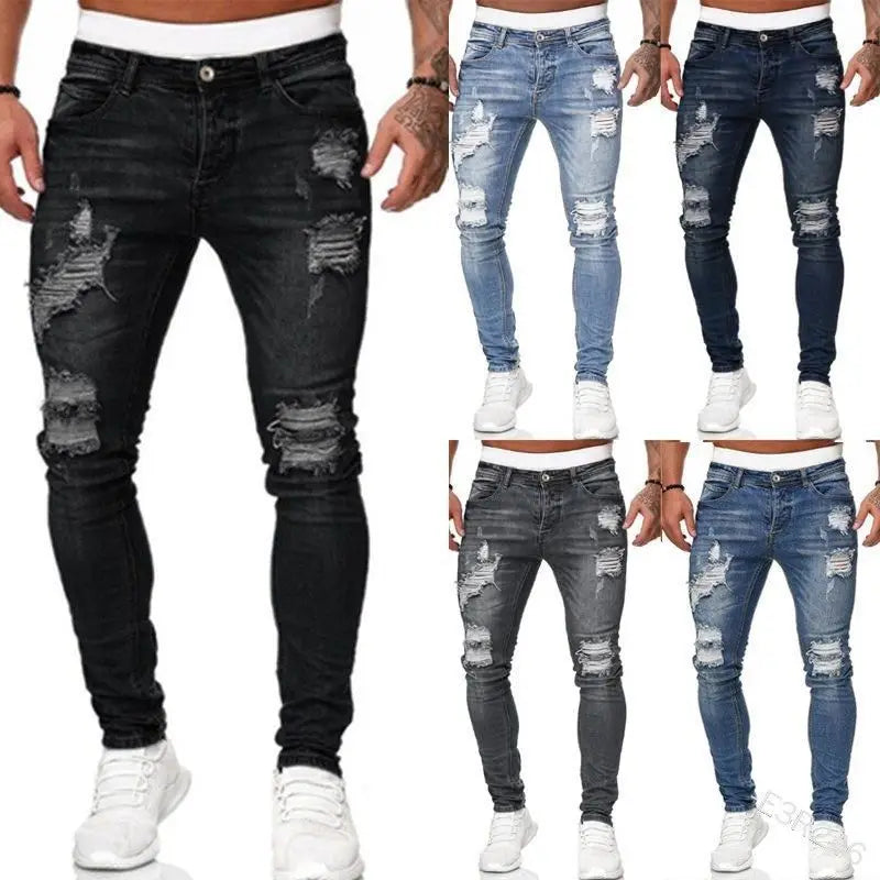 Men's Skinny Low Waist Ripped Jeans Men Denim Pants - Shaners Merchandise