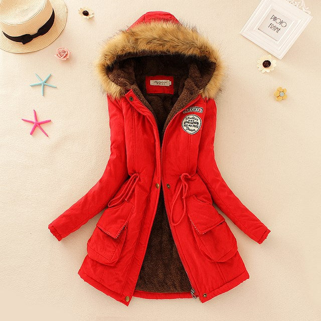 Lady Fur Collar Long Hoodies Warm Jackets Plus Size Winter Coat Women Parka - Shaners Merchandise