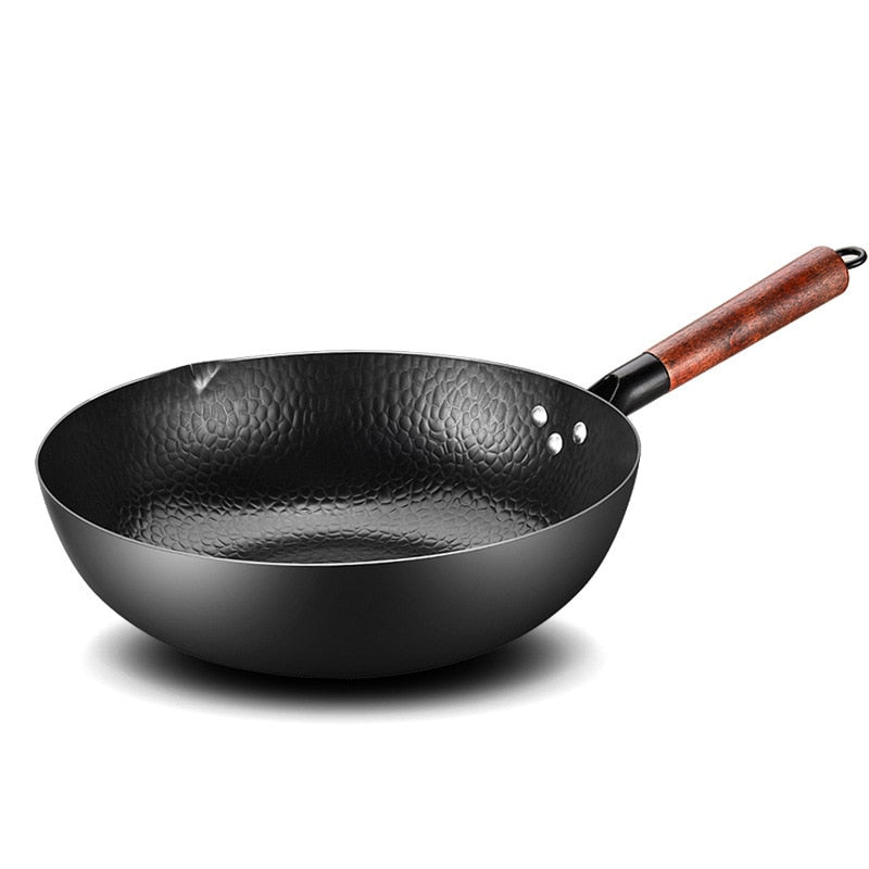 Handmade Iron Pot n Gas Stove Induction Cooker Universal Wood Cover Iron Wok - Shaners Merchandise