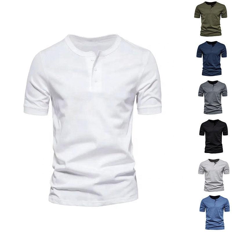 US Size Men's Round Neck Bamboo Cotton 210GSM Button Up Short Sleeved T-Shirt - Shaners Merchandise
